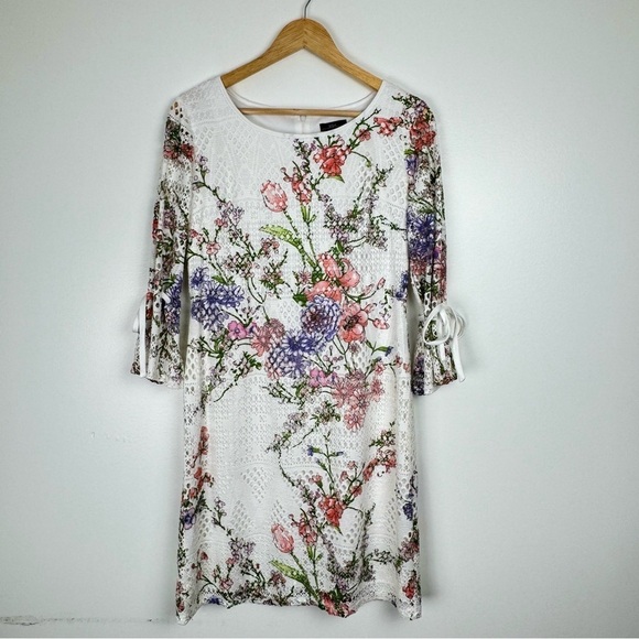 R&K Dresses & Skirts - R&K White Floral Eyelet Dress Size 6 Flounce Ruffle Sleeve Cottagecore Coquette